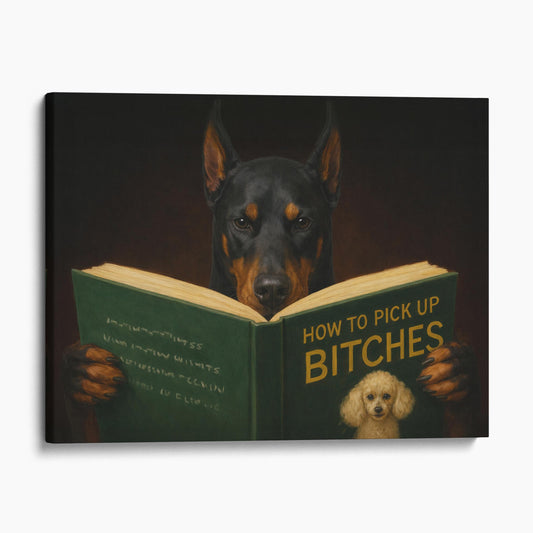 Doberman Pinscher Dog Reading Dating Book
