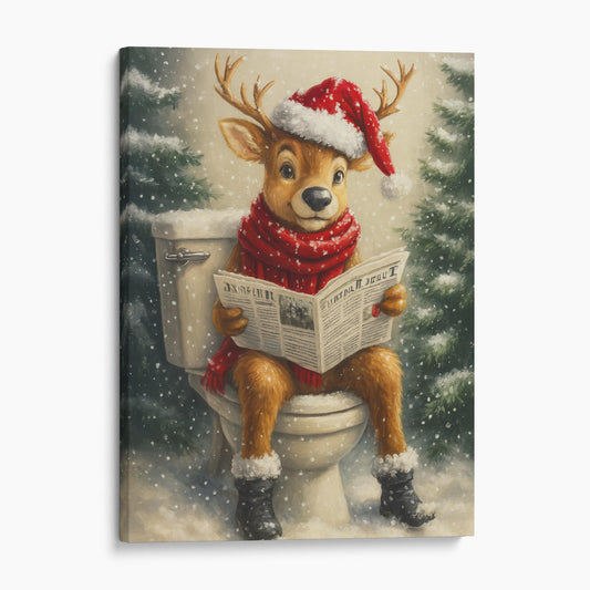 Christmas Reindeer Reading The Newspaper On The Toilet