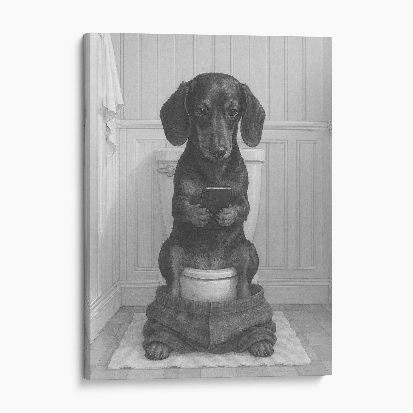 Dachshund Dog On The Phone On The Toilet