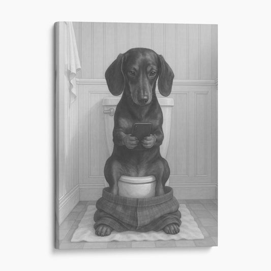 Dachshund Dog On The Phone On The Toilet