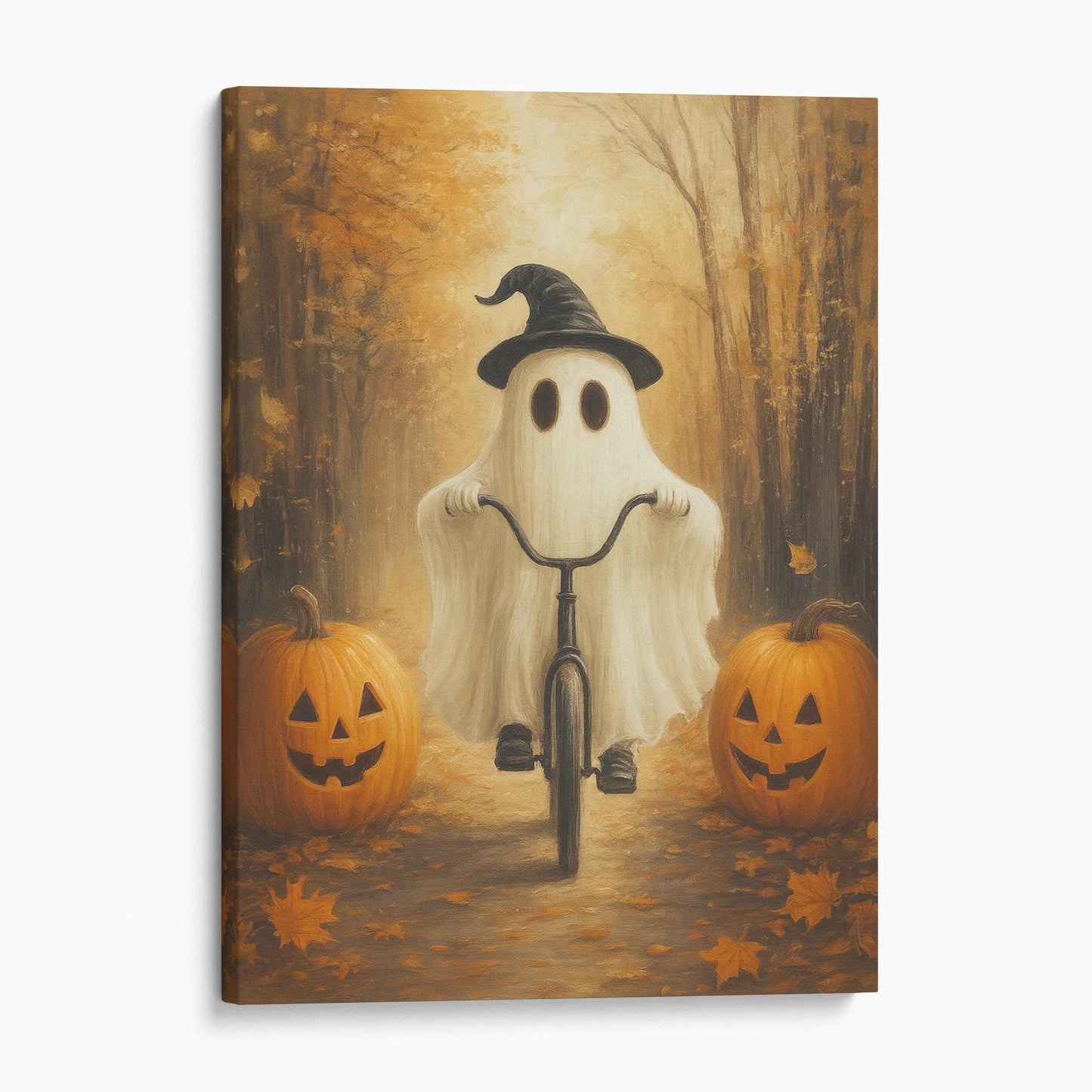 Ghost Riding A Bicycle With Pumpkins