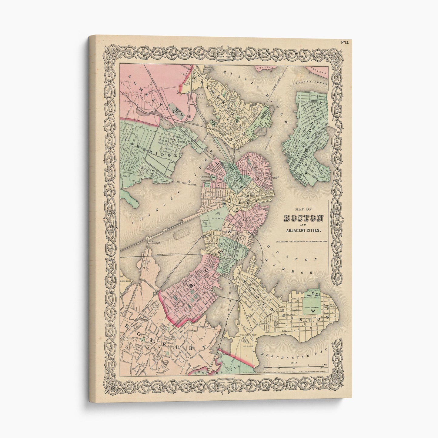 Map of Boston and Adjacent Cities by Colton, 1856