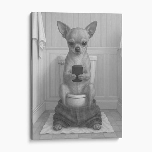 Chihuahua Dog On The Phone On The Toilet