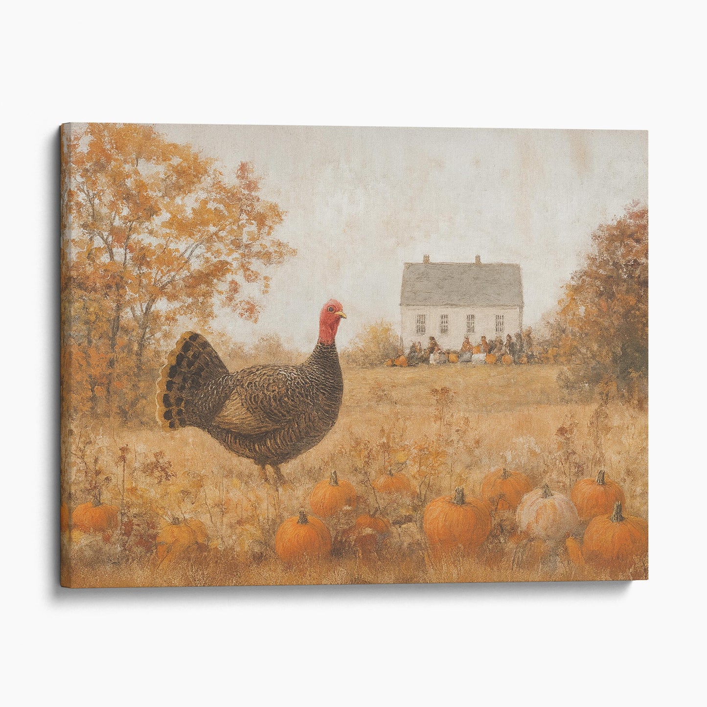 Turkey In Pumpkin Field