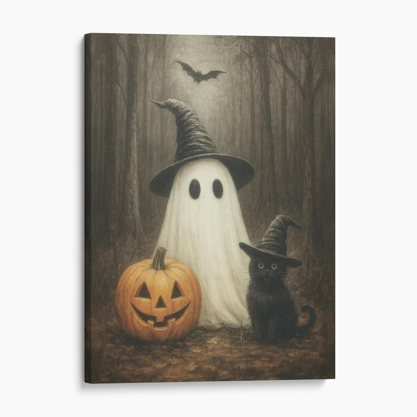 Ghost With A Pumpkin And Black Cat