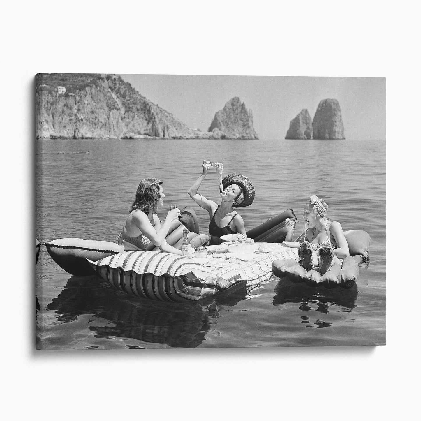 Three Women Eat Spaghetti Pasta On Lake Capri