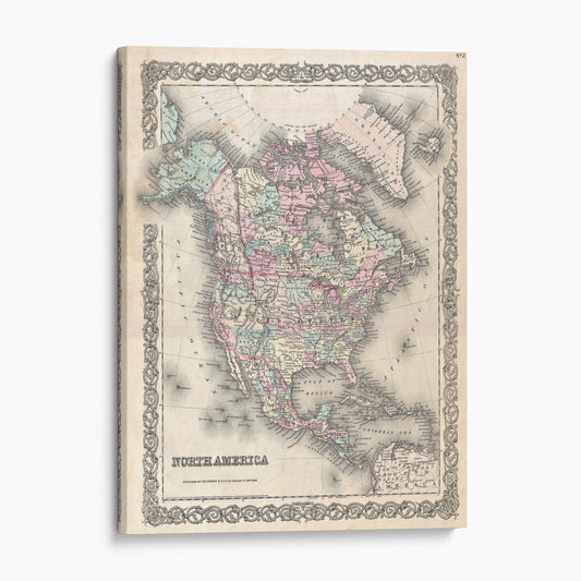 Vintage Map Of North America 1855