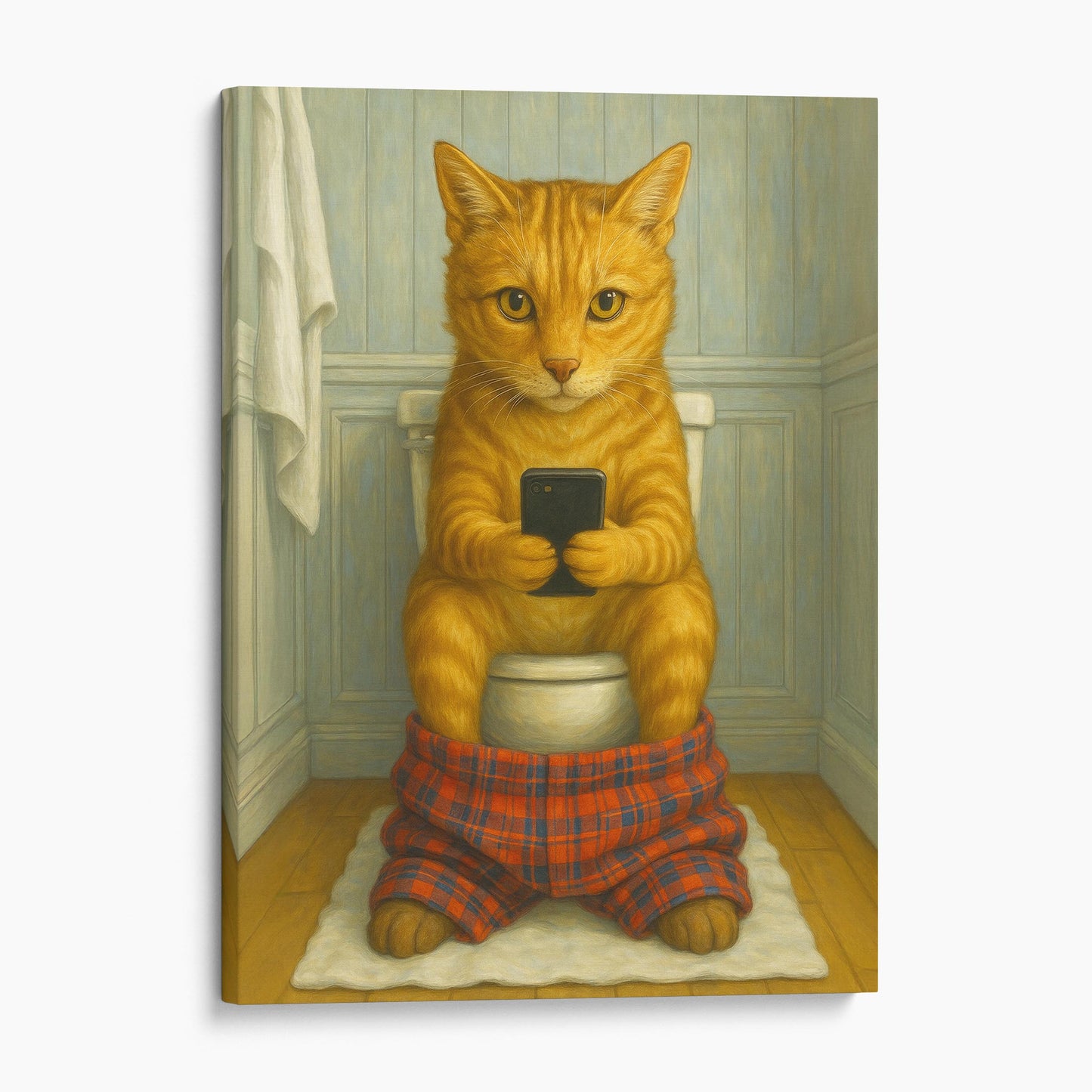 Cat On The Phone On The Toilet