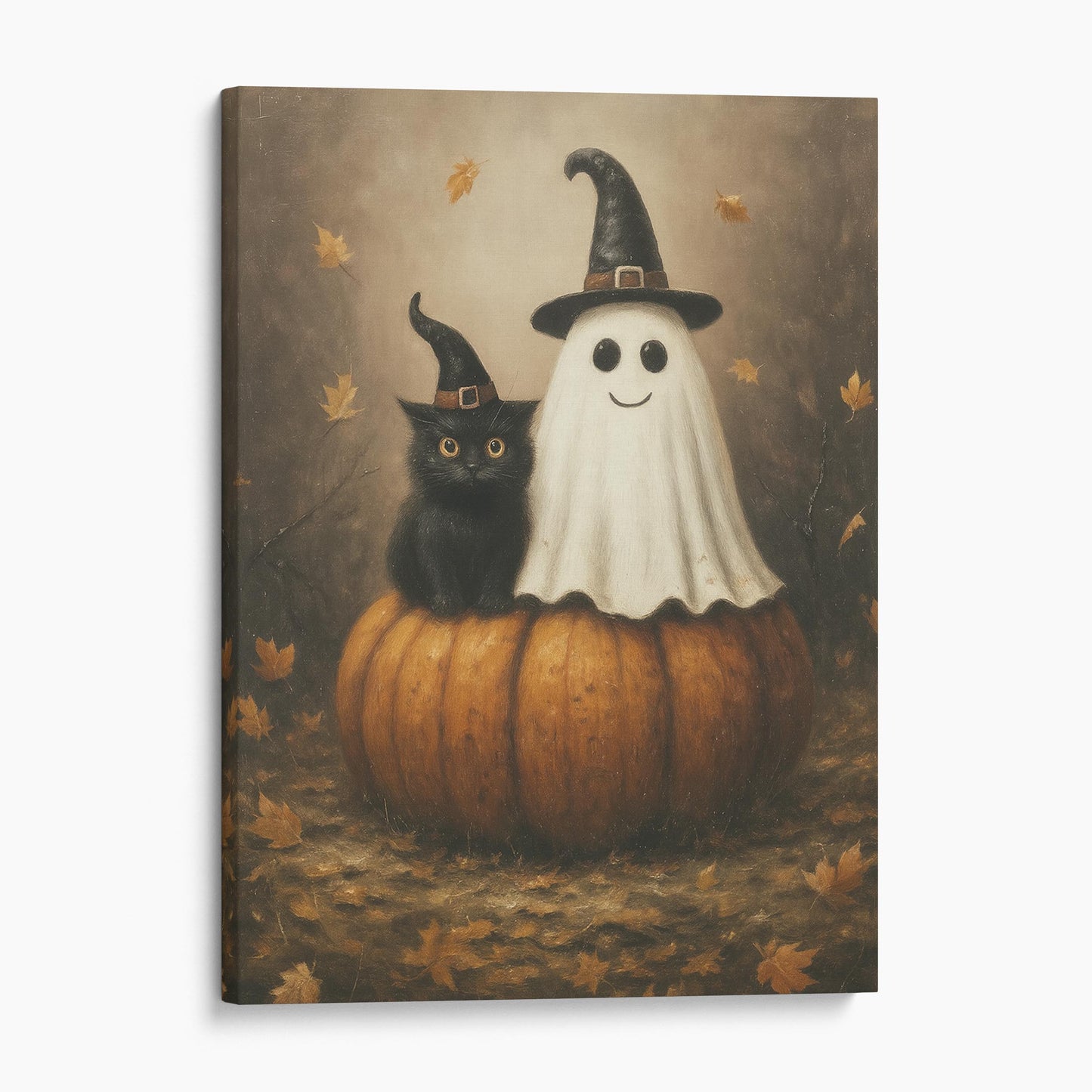 Ghost And Black Cat On A Giant Pumpkin