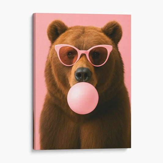 Brown Bear With Sunglasses Blowing Pink Bubble Gum