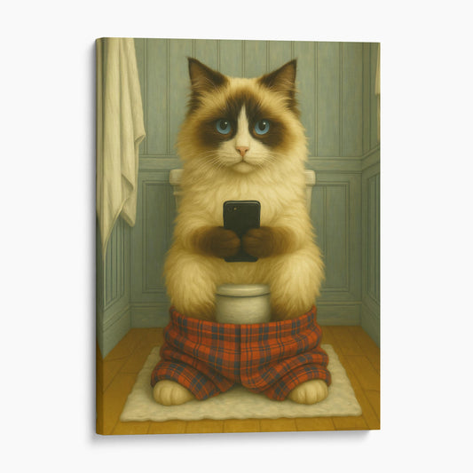 Ragdoll Cat On The Phone On The Toilet