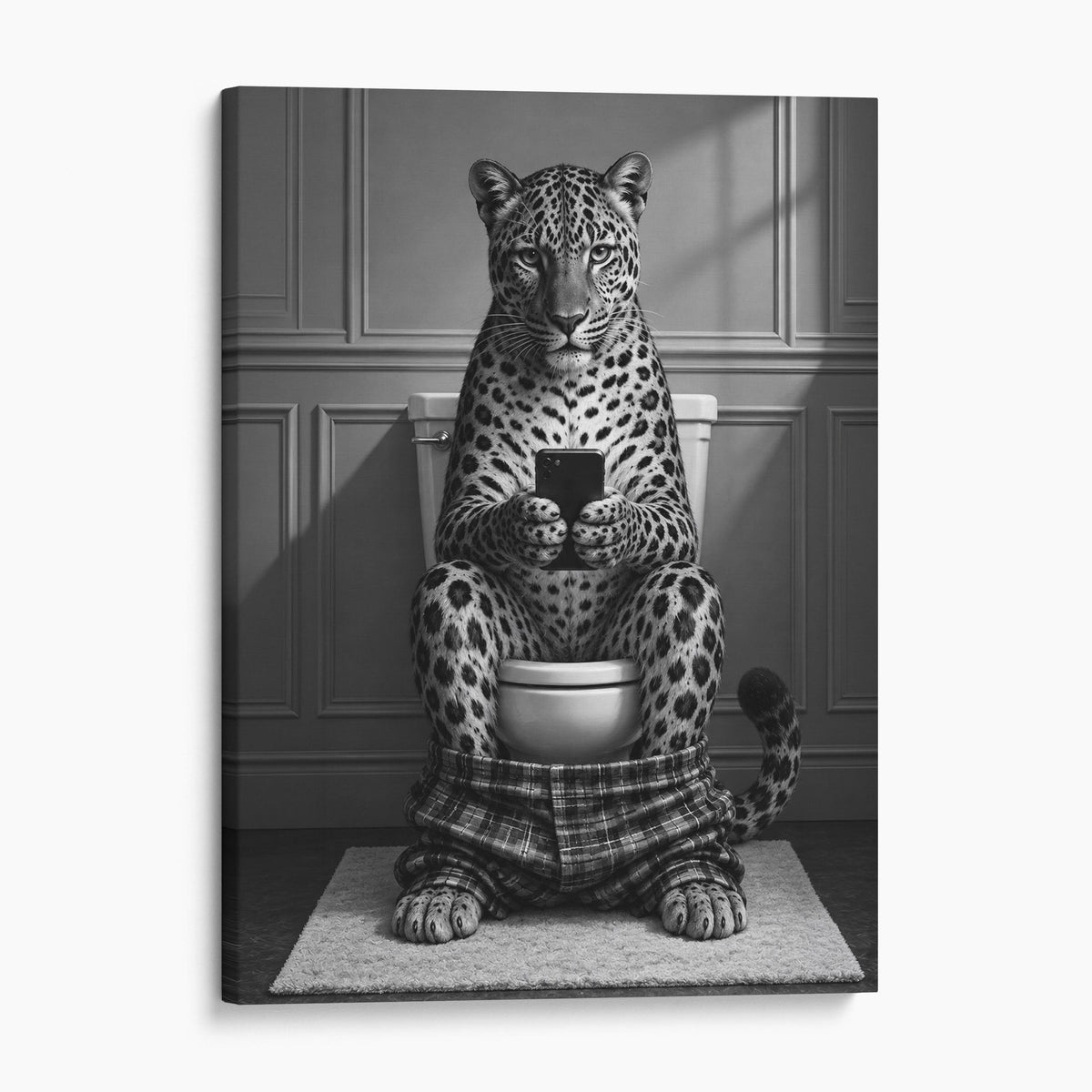 Leopard On The Phone On The Toilet