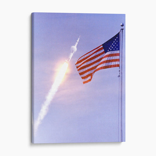 Apollo 11 Saturn V Launch Over USA Flag