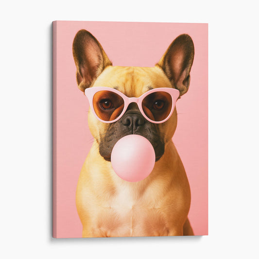 French Bulldog Pink Sunglasses Blowing Bubble Gum