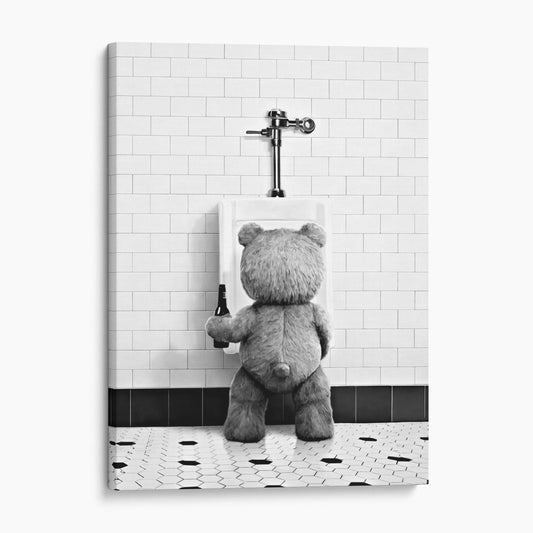 Teddy Bear In The Bathroom With A Beer