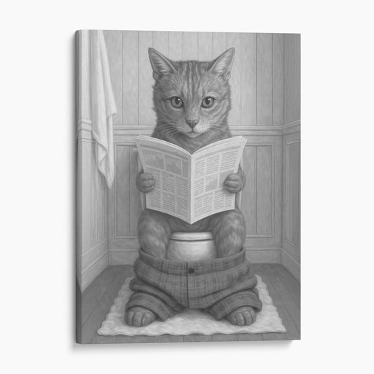 Cat Reading The Newspaper On The Toilet