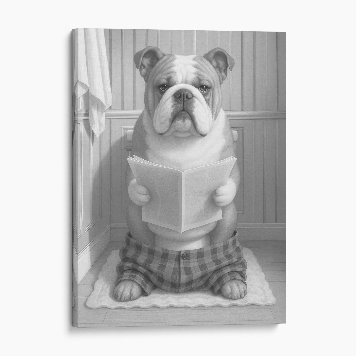 Bulldog Reading The Newspaper On The Toilet