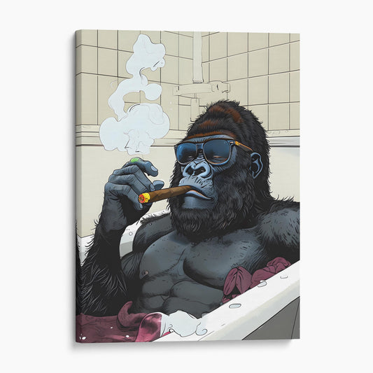 Gorilla In The Bathtub Smoking His Cigar