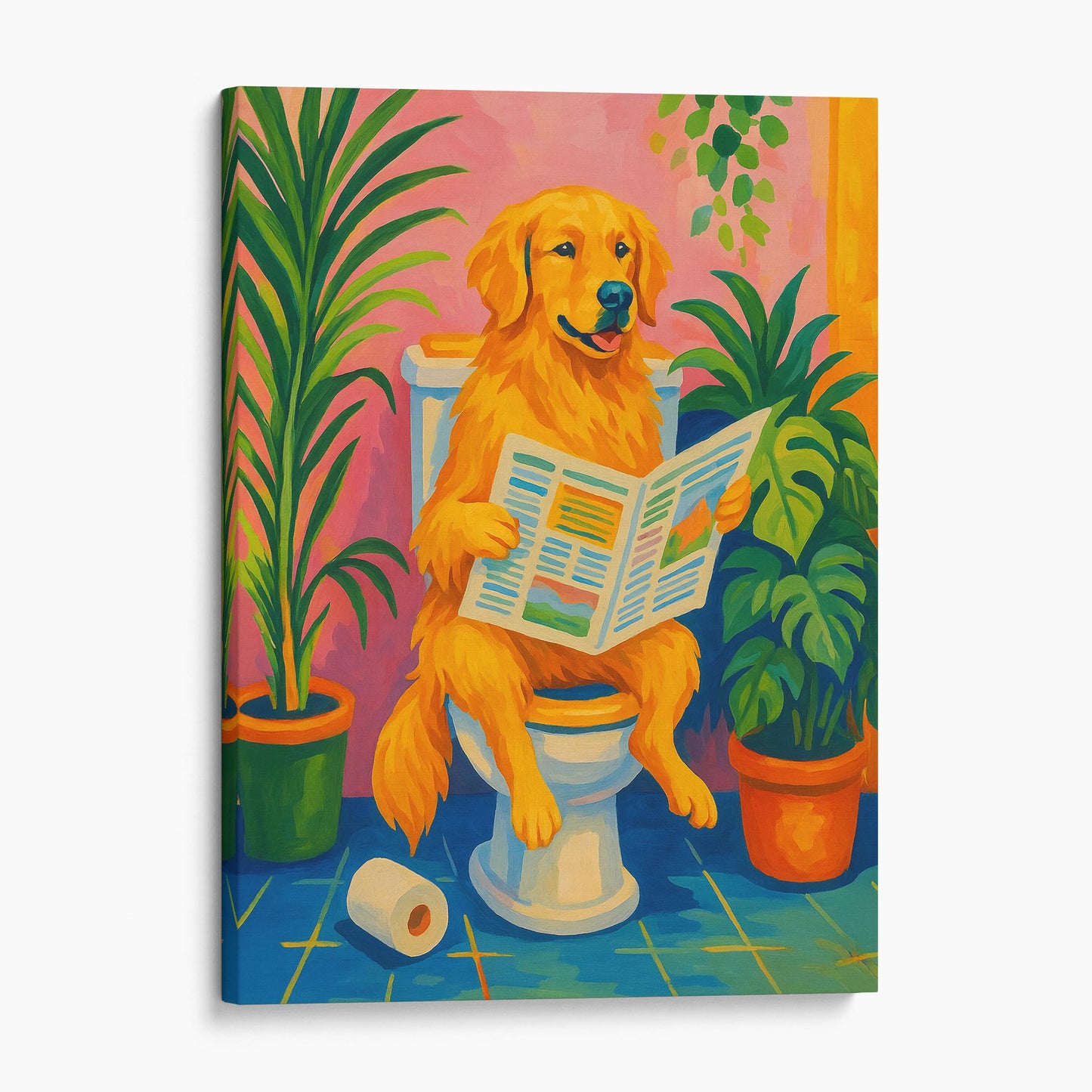 Golden Retriever Reading The Newspaper On The Toilet Henri Matisse