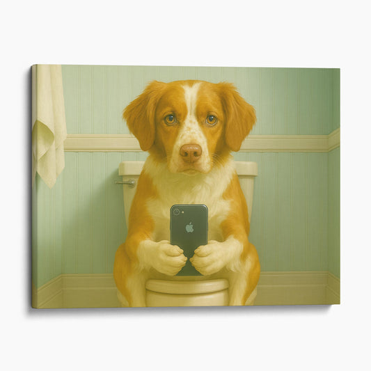 Papillon Dog On The Phone On The Toilet