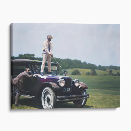 Golfing On Top Of A Car Vintage Golf