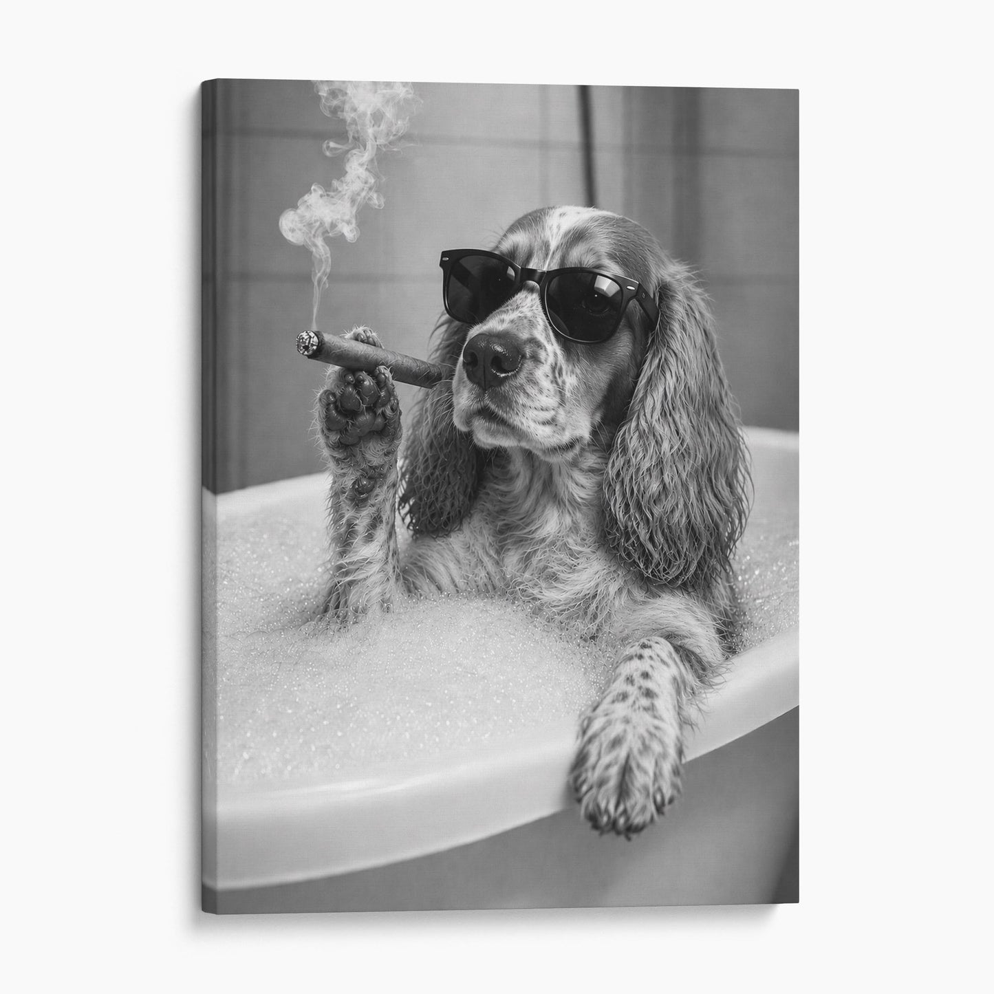 Cocker Spaniel Dog Bathtub Cigar