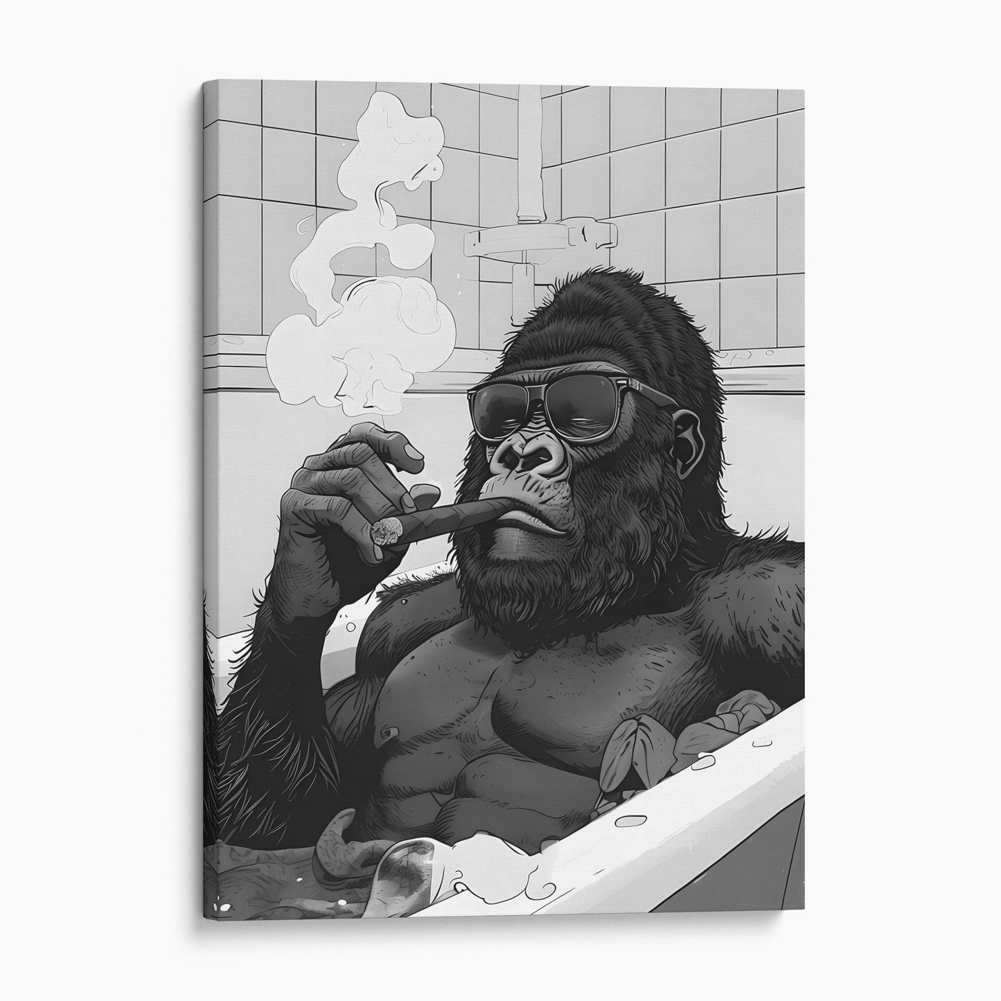 Gorilla In The Bathtub Smoking A Cigar