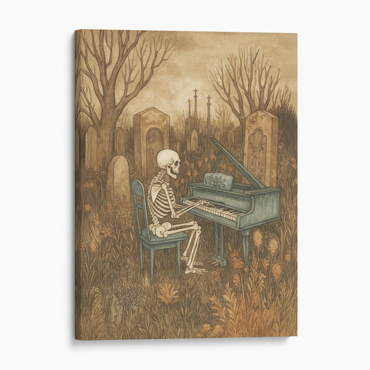 Skeleton Playing The Piano In A Graveyard