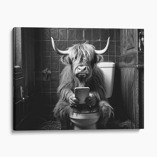 Highland Cow On The Toilet On The Phone