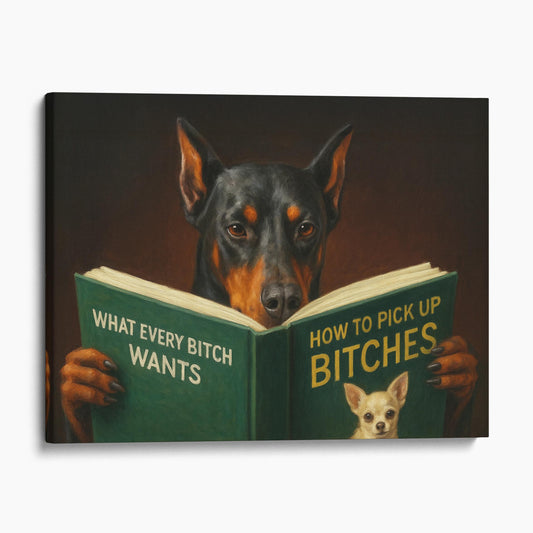 Doberman Dog Reading Dating Book