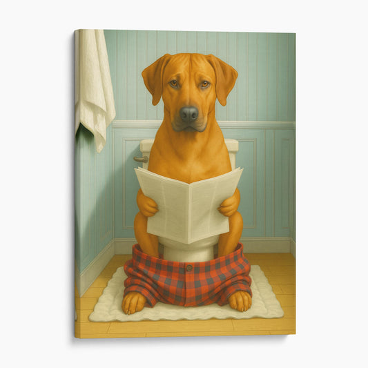 Rhodesian Ridgeback Dog Reading The Newspaper On The Toilet