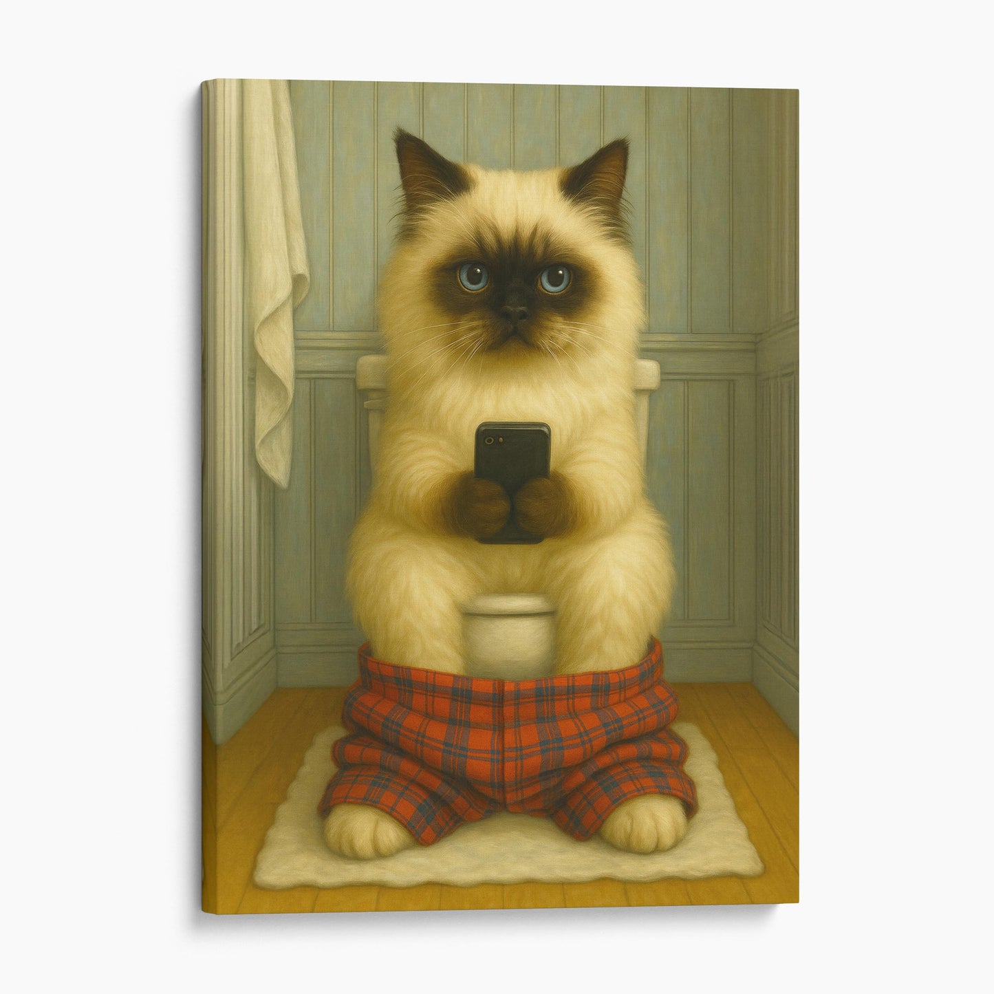 Himalayan Cat On The Phone On The Toilet