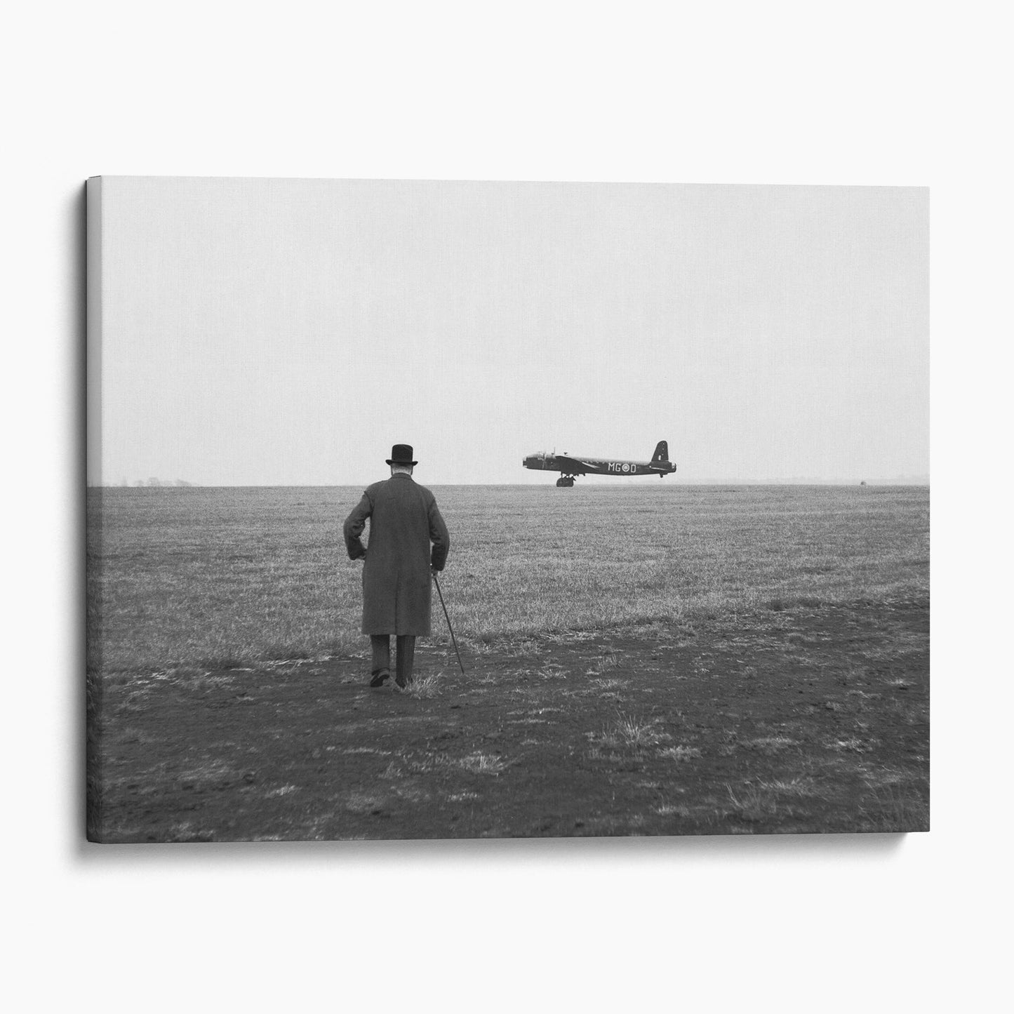 Winston Churchill Watching A Short Stirling Bomber Airplane Take Off