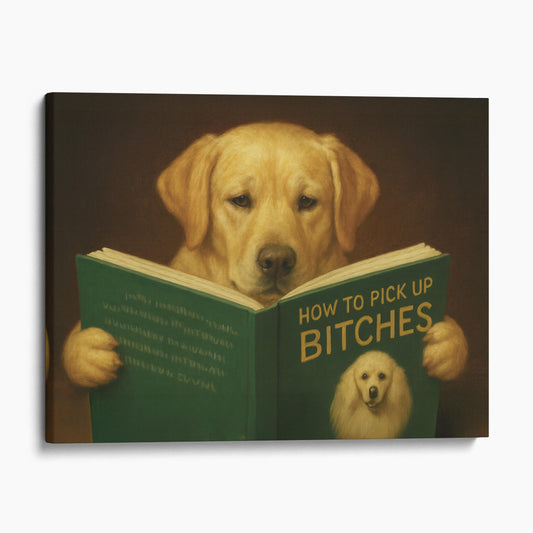 Yellow Labrador Dog Reading Dating Book