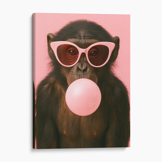 Monkey With Sunglasses Blowing Pink Bubble Gum