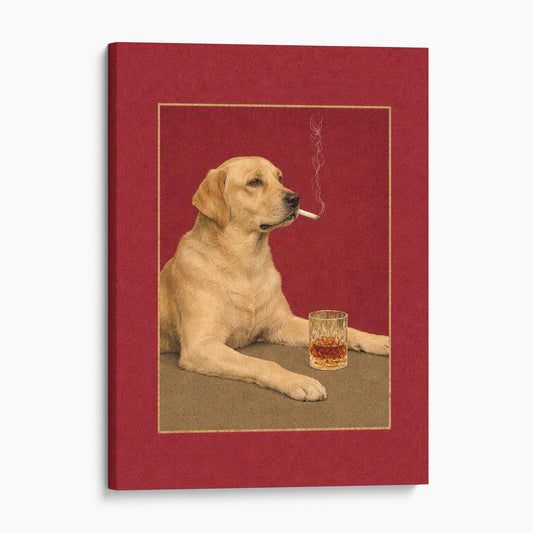 Yellow Labrador Retriever Dog Drink and a Cigarette