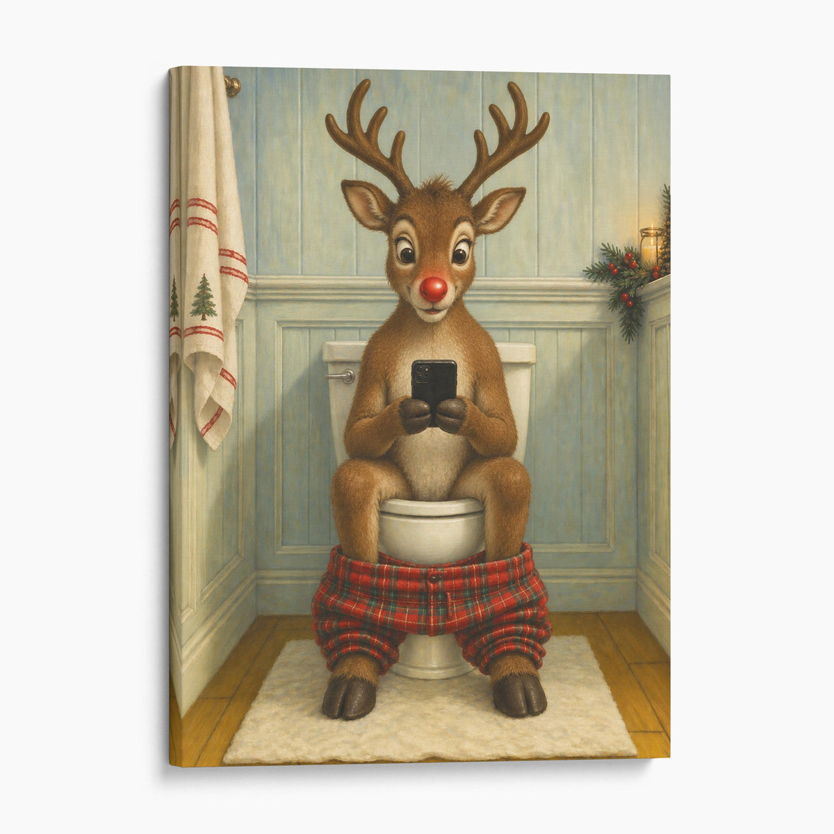 Rudolph the Red-Nosed Reindeer On The Phone On The Toilet