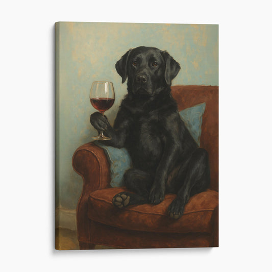 Black Labrador Dog With A Glass Of Wine