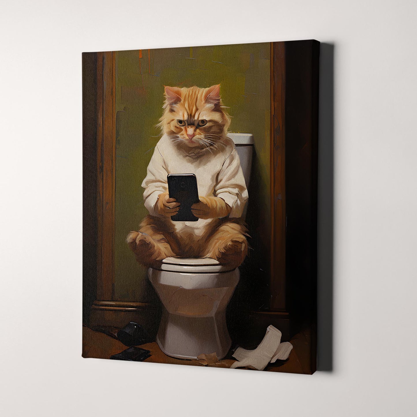 Kitten Cat On Phone On The Toilet