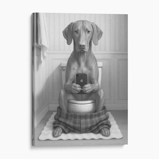 Vizsla Dog On The Phone On The Toilet