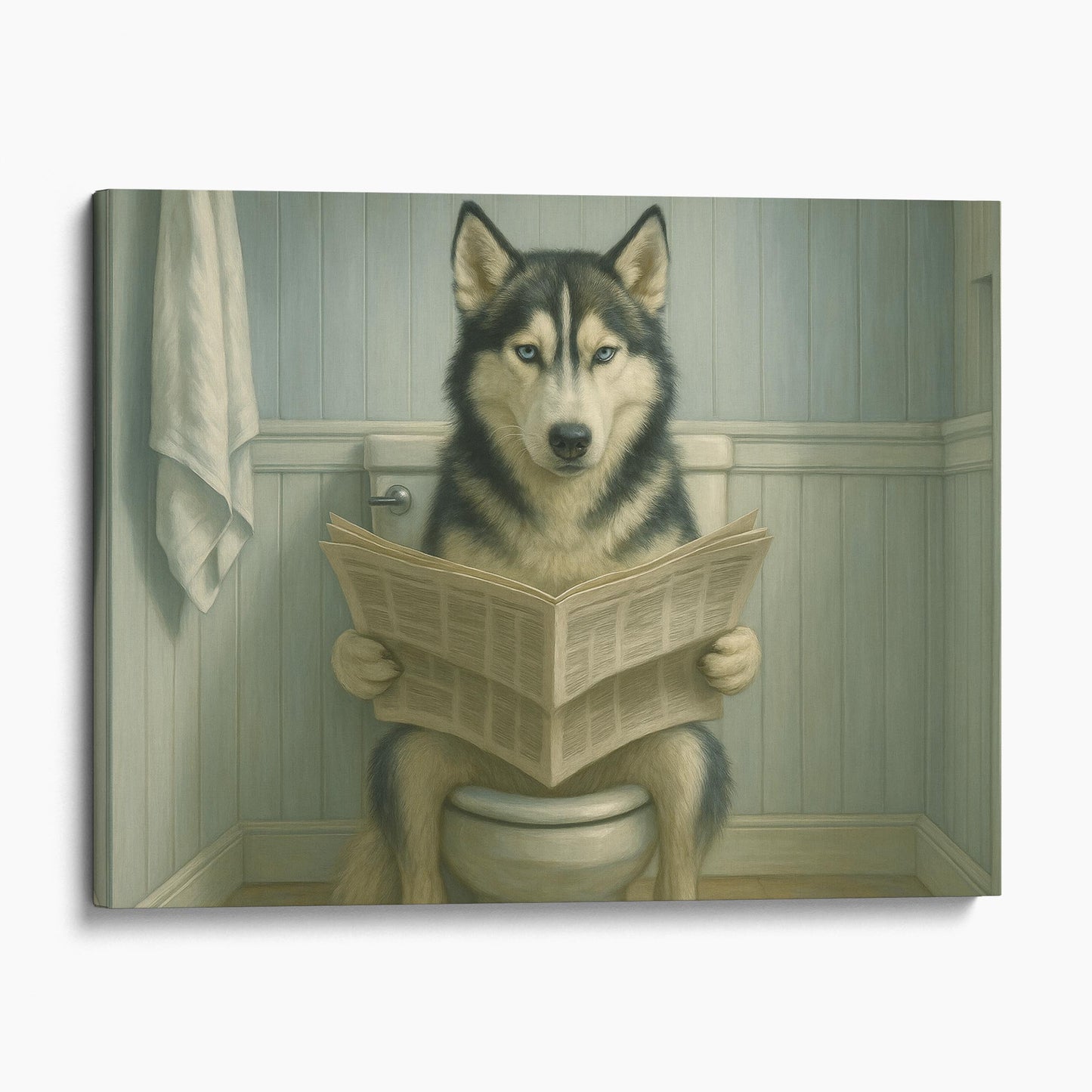 Husky Dog On The Toilet Reading The Newspaper