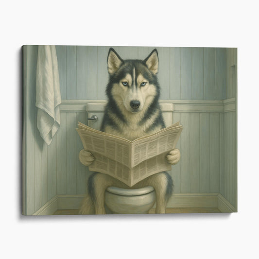 Husky Dog On The Toilet Reading The Newspaper