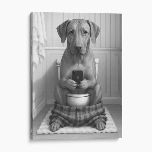 Rhodesian Ridgeback Dog On The Phone On The Toilet