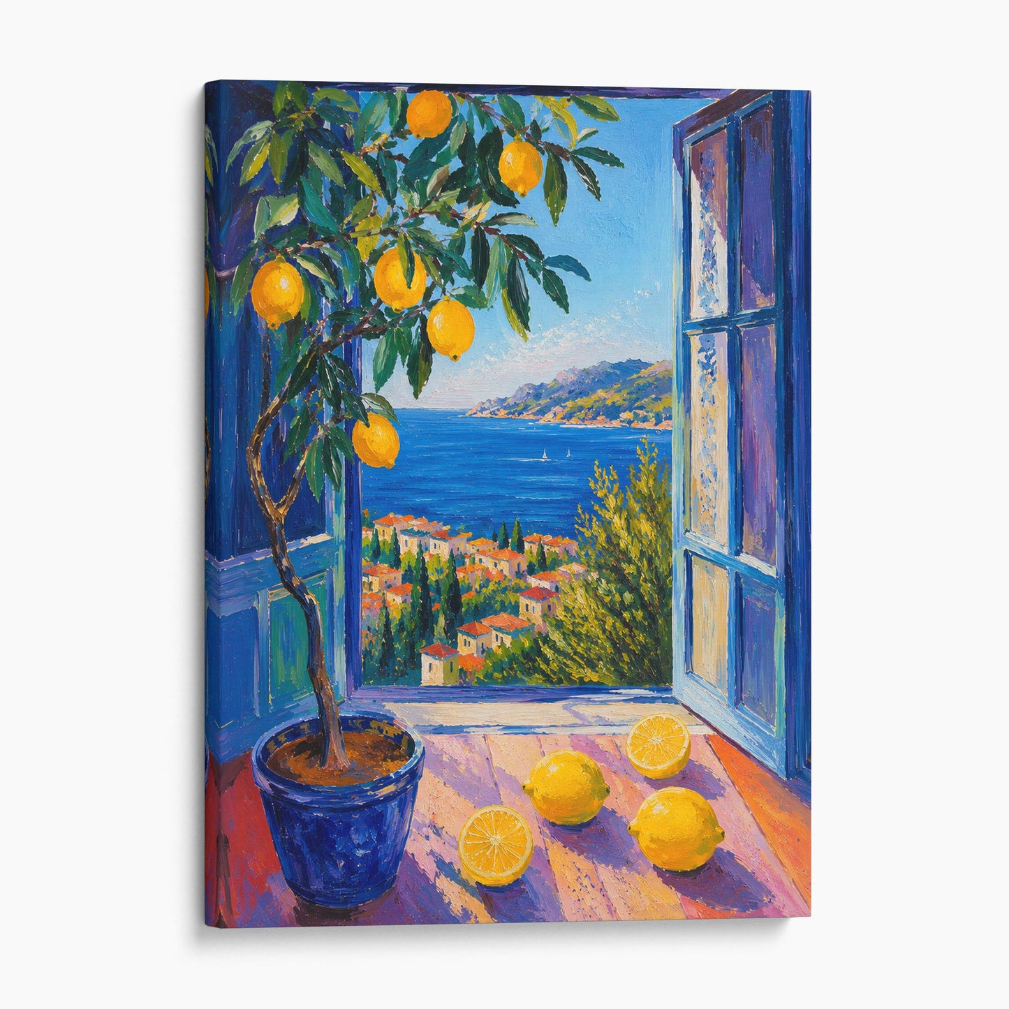 Open Window to the Sea with a Lemon Tree