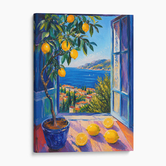 Open Window to the Sea with a Lemon Tree