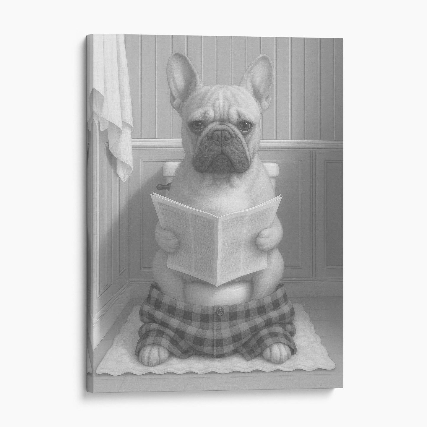 French Bulldog Reading The Newspaper On The Toilet II