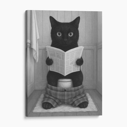 Black Cat Reading The Newspaper On The Toilet