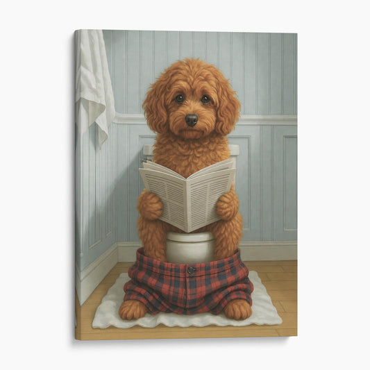 Cavapoo Reading The Newspaper On The Toilet