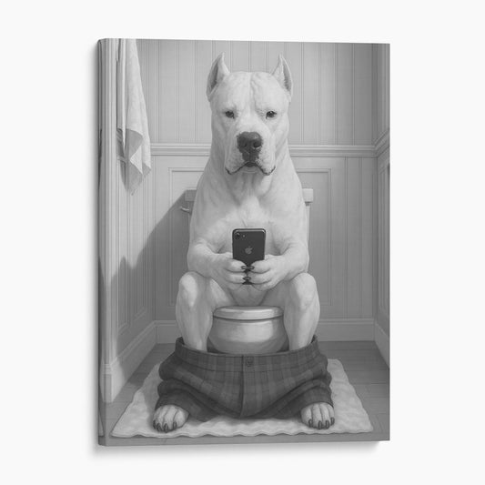 Dogo Argentino On The Phone On The Toilet