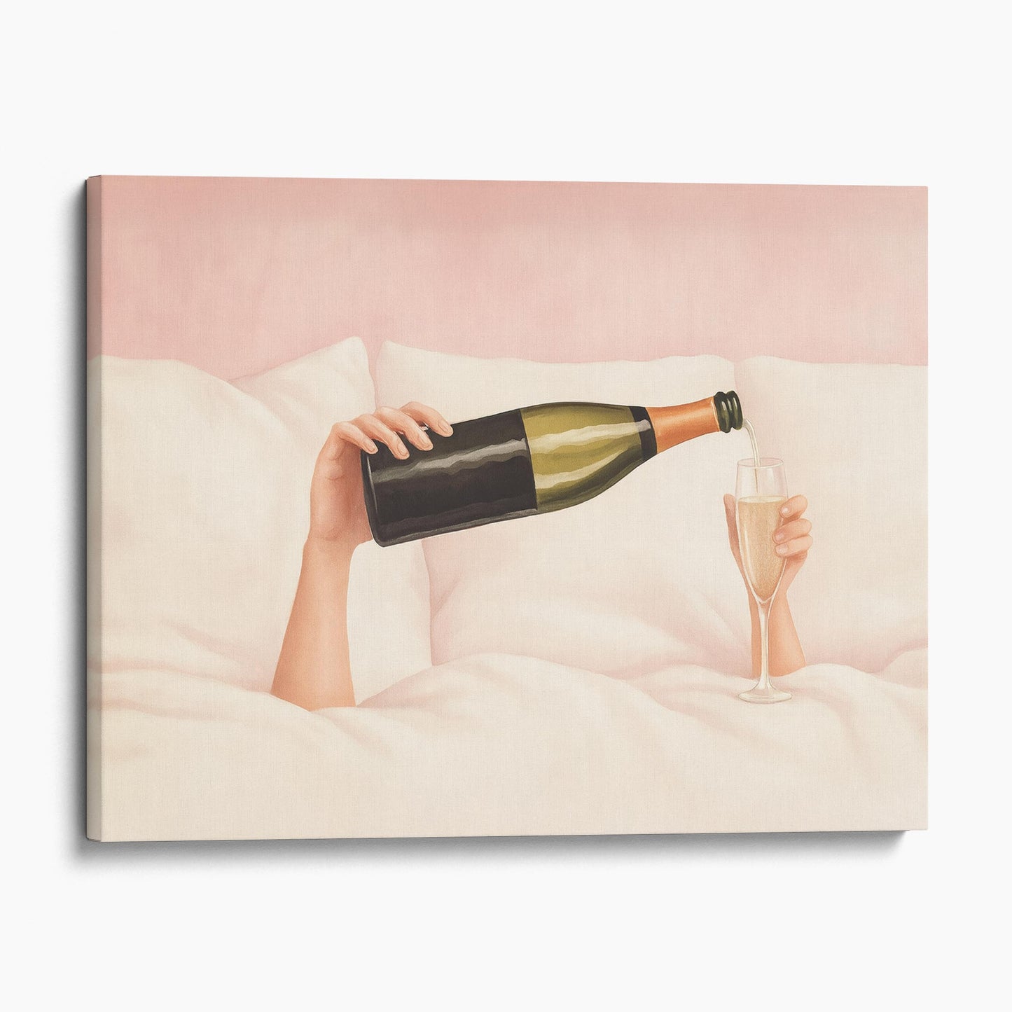 Woman Pouring Champagne In Bed